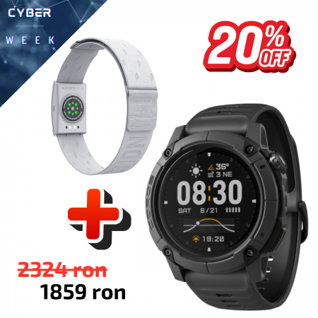 COROS Bundle Ceas multisport COROS NOMAD GPS Watch - Dark Grey + Centura de puls Coros