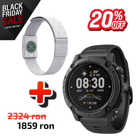 COROS Bundle Ceas multisport COROS NOMAD GPS Watch - Dark Grey + Centura de puls Coros