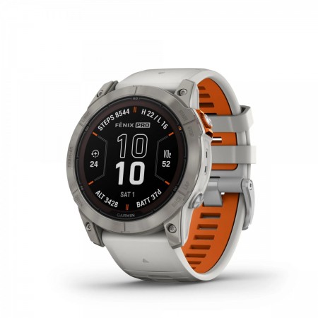 Ceas GARMIN - FENIX 7X PRO SAPPHIRE SOLAR SMARTWATCH PREMIUM CU INCARCARE SOLARA 51MM - RAMĂ DIN TITANIUM SI CUREA DIN SILICON GRI|PORTOCALIU