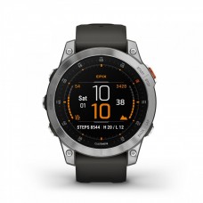 Garmin - Epix Gen 2 smartwatch premium cu GPS si AMOLED - ramă argintie din oţel inoxidabil, carcasă neagră si curea din silicon
