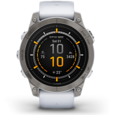 Garmin - epix Pro 47mm Gen 2 Sapphire smartwatch premium AMOLED - ramă din titanium si curea din silicon albă