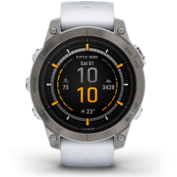 Garmin - epix Pro 47mm Gen 2 Sapphire smartwatch premium AMOLED - ramă din titanium si curea din silicon albă