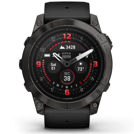 Garmin - epix Pro 51mm Gen 2X Sapphire smartwatch premium AMOLED - ramă gri din titanium DLC si curea din silicon neagră