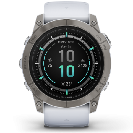 Garmin - epix Pro 51mm Gen 2X Sapphire smartwatch premium AMOLED - ramă din titanium si curea din silicon albă