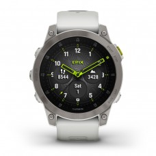 Garmin - Epix Gen 2 Sapphire smartwatch premium cu GPS si AMOLED - ramă gri din titanium, carcasă albă si curea din silicon albă