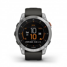 Garmin - Epix Gen 2 smartwatch premium cu GPS si AMOLED - ramă argintie din oţel inoxidabil, carcasă neagră si curea din silicon