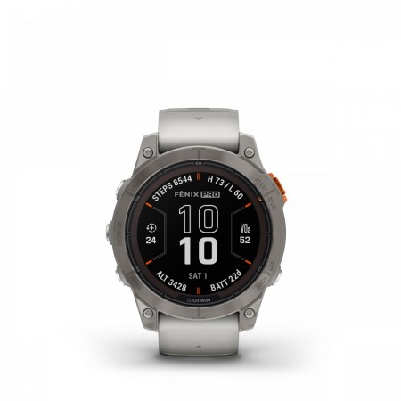 Garmin - fenix 7 Pro Sapphire Solar smartwatch premium cu incarcare solara 47mm - ramă din titanium si curea din silicon gri|portocaliu