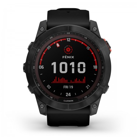 Garmin - fenix 7x Solar ceas multisport cu GPS - ramă gri închis și curea din silicon neagră