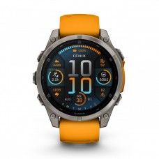 Garmin - fenix 8 AMOLED Sapphire 47mm - smartwatch premium AMOLED - ramă argintie din titanium si curea din silicon portocalie