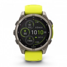 Garmin - fenix 8 Solar Sapphire 47mm - smartwatch premium - ramă argintie din titanium si curea din silicon galben fluo