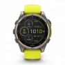 Garmin - fenix 8 Solar Sapphire 47mm - smartwatch premium - ramă argintie din titanium si curea din silicon galben fluo