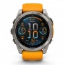 Garmin - fenix 8x AMOLED Sapphire 51mm - smartwatch premium AMOLED - ramă argintie din titanium si curea din silicon portocalie