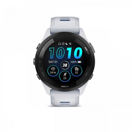 Garmin - Forerunner 265 ceas multisport cu GPS AMOLED - Ramă neagră cu carcasă Whitestone şi curea din silicon Whitestone/Tidal Blue