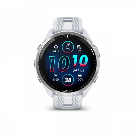 Garmin - Forerunner 965 ceas multisport cu GPS AMOLED - Ramă din titan cu carcasă Whitestone şi curea din silicon Whitestone/gri pudră