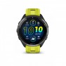 Garmin - Forerunner 965 ceas multisport cu GPS AMOLED - Ramă din titan DLC gri carbon cu carcasă neagră şi curea din silicon Amp Yellow/neagră