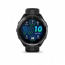 Garmin - Forerunner 965 ceas multisport cu GPS AMOLED - Ramă din titan DLC gri carbon cu carcasă neagră şi curea din silicon neagră/gri pudră